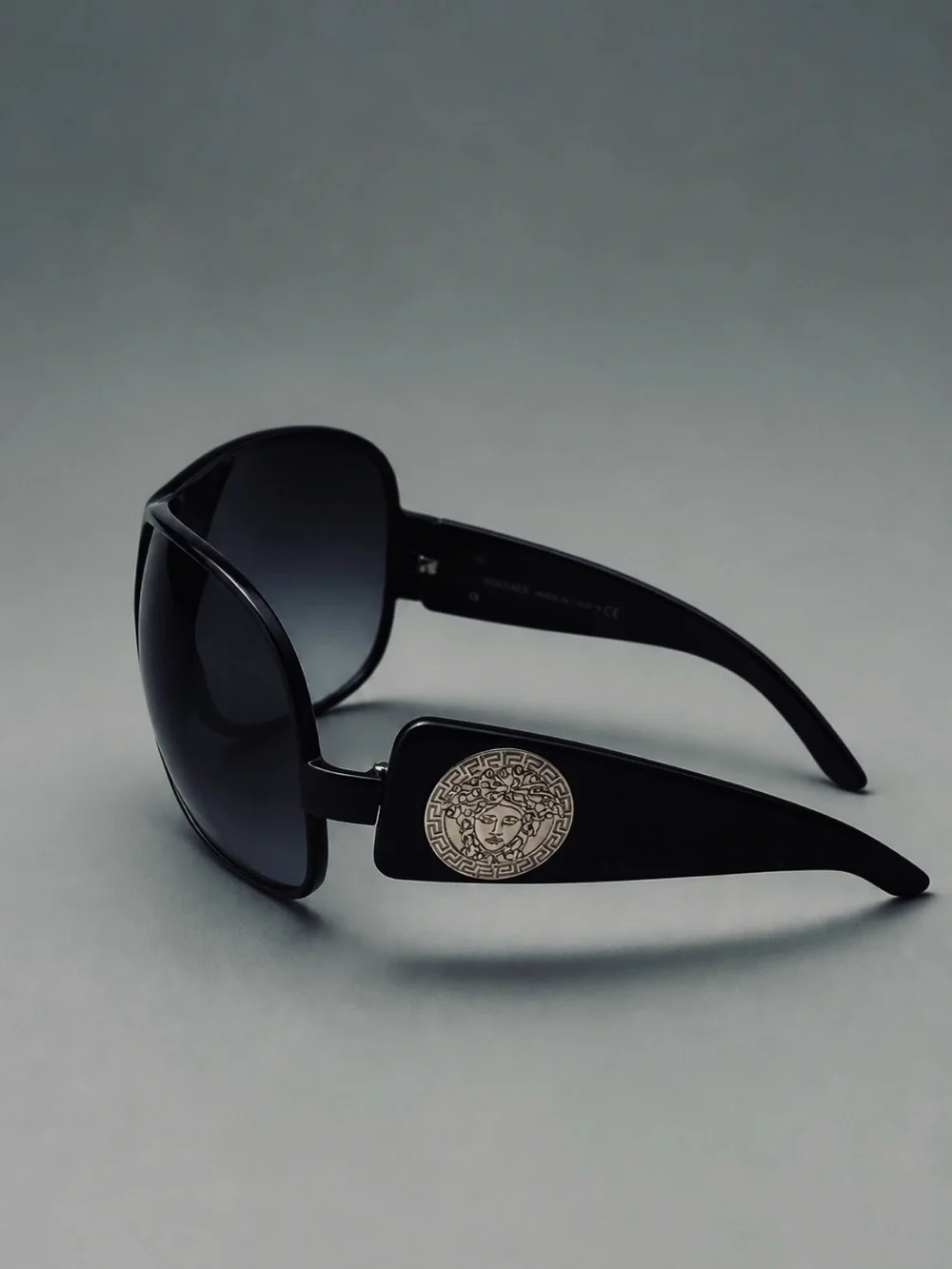 Versace Black Gradient Aviator Sunglasses with Silver Medusa Accent